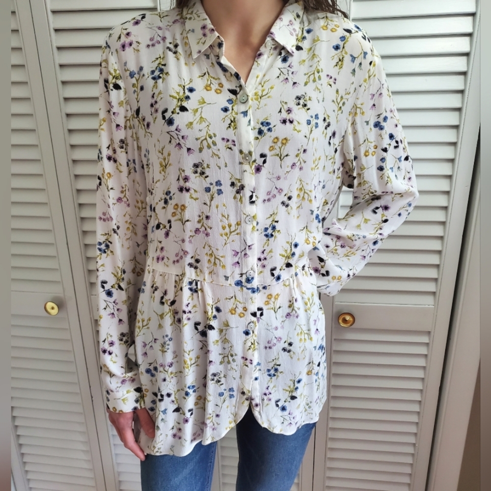 J. Jill Floral Front Button Blouse